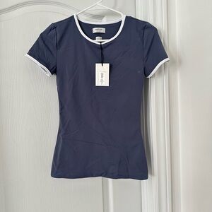 Aritzia Dark Blue Short Sleeve Tee with White Trim